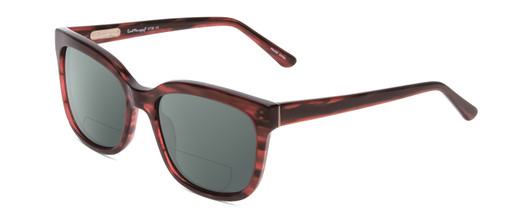 Profile View of Ernest Hemingway H4736 Designer Polarized Reading Sunglasses with Custom Cut Powered Smoke Grey Lenses in Burgundy Red Plum Marbled Lines Unisex Cateye Full Rim Acetate 53 mm