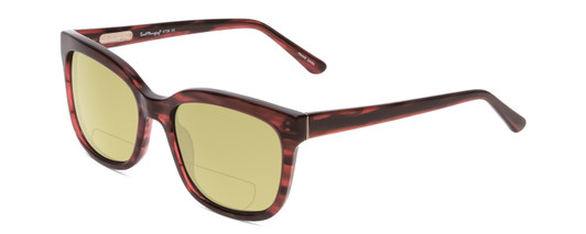 Profile View of Ernest Hemingway H4736 Designer Polarized Reading Sunglasses with Custom Cut Powered Sun Flower Yellow Lenses in Burgundy Red Plum Marbled Lines Unisex Cateye Full Rim Acetate 53 mm