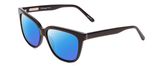 Profile View of Ernest Hemingway H4737 Designer Polarized Sunglasses with Custom Cut Blue Mirror Lenses in Gloss Black Unisex Cateye Full Rim Acetate 55 mm