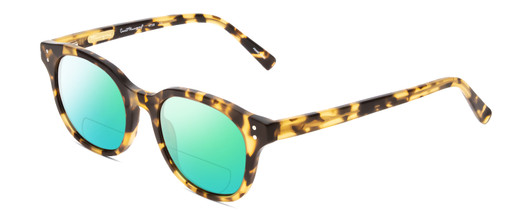 Profile View of Ernest Hemingway H4739 Designer Polarized Reading Sunglasses with Custom Cut Powered Green Mirror Lenses in Antique Yellow Brown Gold Tortoise Havana Unisex Cateye Full Rim Acetate 53 mm
