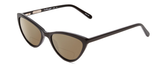 Profile View of Ernest Hemingway H4740 Designer Polarized Reading Sunglasses with Custom Cut Powered Amber Brown Lenses in Gloss Black Ladies Cateye Full Rim Acetate 56 mm