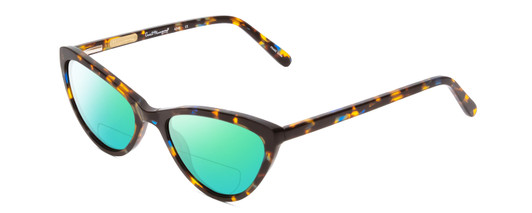 Profile View of Ernest Hemingway H4740 Designer Polarized Reading Sunglasses with Custom Cut Powered Green Mirror Lenses in Gloss Blue Yellow Brown Tortoise Havana Ladies Cateye Full Rim Acetate 56 mm