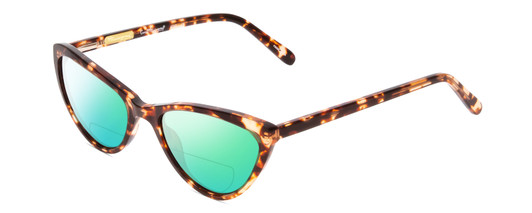 Profile View of Ernest Hemingway H4740 Designer Polarized Reading Sunglasses with Custom Cut Powered Green Mirror Lenses in Gloss Brown Rose Auburn Tortoise Havana Ladies Cateye Full Rim Acetate 56 mm