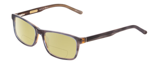 Profile View of Ernest Hemingway H4806 Designer Polarized Reading Sunglasses with Custom Cut Powered Sun Flower Yellow Lenses in Grey Blue/Auburn Brown Layered Mist Unisex Rectangle Full Rim Acetate 56 mm