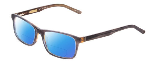 Profile View of Ernest Hemingway H4806 Designer Polarized Reading Sunglasses with Custom Cut Powered Blue Mirror Lenses in Grey Blue/Auburn Brown Layered Mist Unisex Rectangle Full Rim Acetate 56 mm