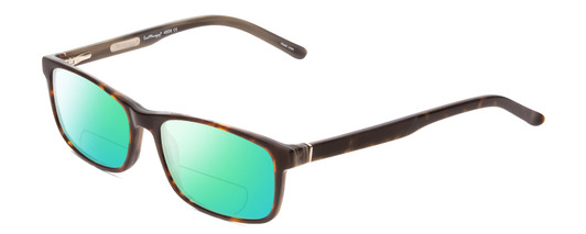 Profile View of Ernest Hemingway H4806 Designer Polarized Reading Sunglasses with Custom Cut Powered Green Mirror Lenses in Yellow Brown Tortoise Havana/Olive Green Lines Layered Unisex Rectangle Full Rim Acetate 56 mm