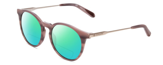 Profile View of Dragon Alliance DR520S LL HYPE Designer Polarized Reading Sunglasses with Custom Cut Powered Green Mirror Lenses in Blush Wood Pink Marble Unisex Classic Full Rim Acetate 51 mm