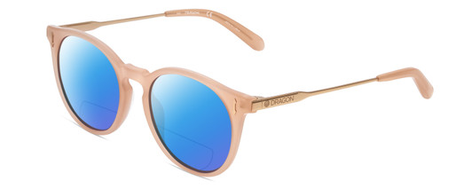 Profile View of Dragon Alliance DR520SI LL HYPE ION Designer Polarized Reading Sunglasses with Custom Cut Powered Blue Mirror Lenses in Seashell Crystal Peach Unisex Classic Full Rim Acetate 51 mm