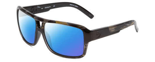 Profile View of Dragon Alliance DR JAM SMALL LL Designer Polarized Sunglasses with Custom Cut Blue Mirror Lenses in Rob Machado Resin Marble Unisex Square Full Rim Acetate 58 mm