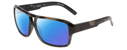 Profile View of Dragon Alliance DR JAM SMALL LL Designer Polarized Reading Sunglasses with Custom Cut Powered Blue Mirror Lenses in Rob Machado Resin Marble Unisex Square Full Rim Acetate 58 mm