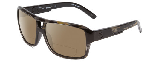 Profile View of Dragon Alliance DR JAM SMALL LL Designer Polarized Reading Sunglasses with Custom Cut Powered Amber Brown Lenses in Rob Machado Resin Marble Unisex Square Full Rim Acetate 58 mm