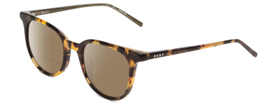 Profile View of DKNY DK507S Designer Polarized Reading Sunglasses with Custom Cut Powered Amber Brown Lenses in Tokyo Beige Tortoise Ladies Cateye Full Rim Acetate 49 mm