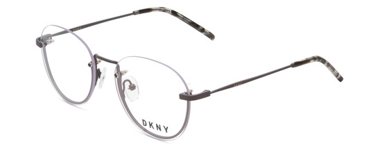 Profile View of DKNY DK1000 Designer Single Vision Prescription Rx Eyeglasses in Satin Grey Tortoise Ladies Round Semi-Rimless Metal 52 mm