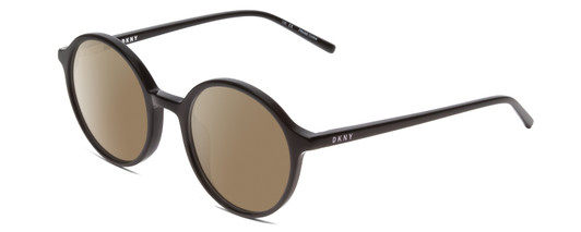 Profile View of DKNY DK5026 Designer Polarized Sunglasses with Custom Cut Amber Brown Lenses in Gloss Black Ladies Round Full Rim Acetate 48 mm