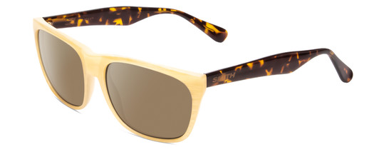 Profile View of Smith Optics Tioga Designer Polarized Sunglasses with Custom Cut Amber Brown Lenses in Horn Ivory Milk Marble Tortoise Brown Unisex Classic Full Rim Acetate 58 mm