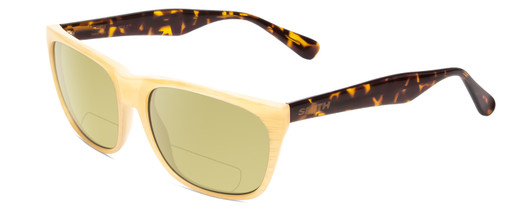 Profile View of Smith Optics Tioga Designer Polarized Reading Sunglasses with Custom Cut Powered Sun Flower Yellow Lenses in Horn Ivory Milk Marble Tortoise Brown Unisex Classic Full Rim Acetate 58 mm