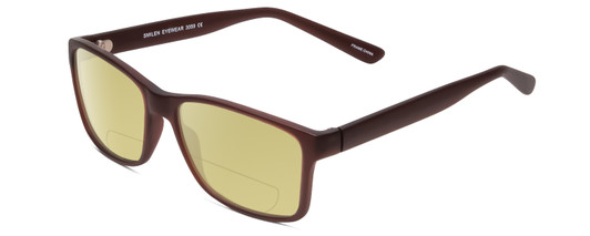 Profile View of 2000&Beyond 3059 Designer Polarized Reading Sunglasses with Custom Cut Powered Sun Flower Yellow Lenses in Matte Brown Mens Classic Full Rim Acetate 55 mm