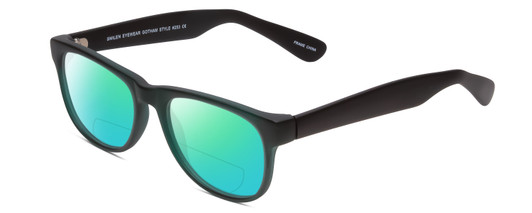 Profile View of Gotham Style 253 Designer Polarized Reading Sunglasses with Custom Cut Powered Green Mirror Lenses in Matte Green Unisex Classic Full Rim Acetate 52 mm