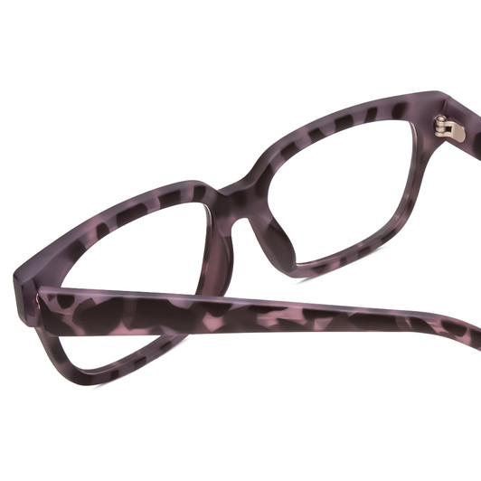 Close Up View of Gotham Style 254 Designer Reading Eye Glasses with Custom Cut Powered Lenses in Matte Grey Tortoise Ladies Square Full Rim Acetate 54 mm