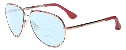 Profile View of Isaac Mizrahi IM36-71 Designer Progressive Lens Blue Light Blocking Eyeglasses in Pink Gold Unisex Aviator Full Rim Acetate 59 mm
