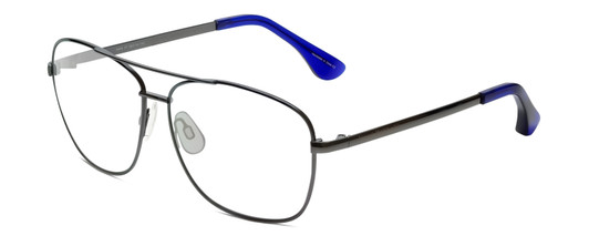 Profile View of Isaac Mizrahi IM49-37 Designer Reading Eye Glasses with Custom Cut Powered Lenses in Gun Metal Grey Blue Violet Unisex Aviator Full Rim Metal 58 mm