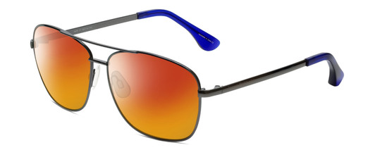 Profile View of Isaac Mizrahi IM49-37 Designer Polarized Sunglasses with Custom Cut Red Mirror Lenses in Gun Metal Grey Blue Violet Unisex Aviator Full Rim Metal 58 mm
