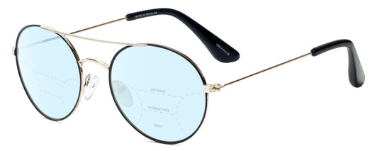 Profile View of Isaac Mizrahi IM103-10 Designer Progressive Lens Blue Light Blocking Eyeglasses in Black Gold Unisex Aviator Full Rim Metal 55 mm