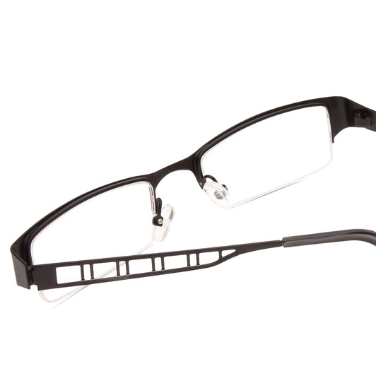 Close Up View of Vivid 412 Unisex Rectangle SemiRimless Designer Reading Glasses Satin Black 52mm