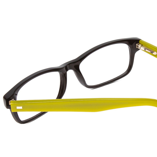 Close Up View of Vivid 812 Designer Bi-Focal Prescription Rx Eyeglasses in Black & Moss Green Unisex Classic Full Rim Acetate 50 mm