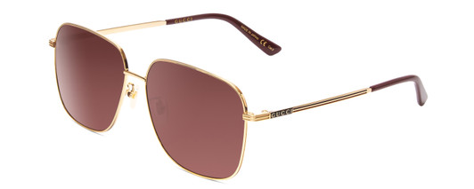 Profile View of GUCCI GG0987SA-002 Unisex Classic Designer Sunglasses in Gold & Plum/Brown 60 mm