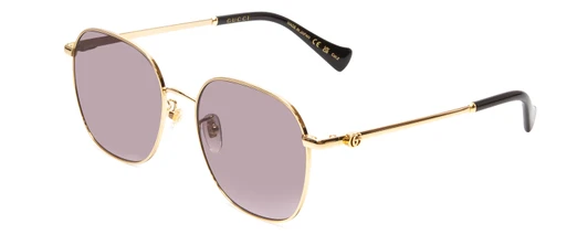 Profile View of GUCCI GG1142SA-001 Womens Classic Designer Sunglasses Gold/Black/Grey Smoke 56mm