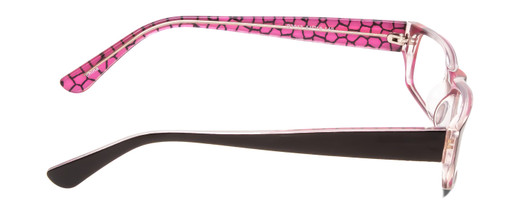 Side View of Moda Vision 2013 Designer Progressive Lens Prescription Rx Eyeglasses in Pink Crystal Layer Mosaic Black Unisex Rectangle Full Rim Acetate 55 mm