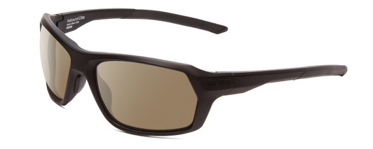 Profile View of Smith Optics Rebound Elite Designer Polarized Sunglasses with Custom Cut Amber Brown Lenses in Matte Black Unisex Rectangle Full Rim Acetate 59 mm