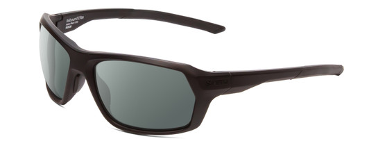 Profile View of Smith Optics Rebound Elite Designer Polarized Sunglasses with Custom Cut Smoke Grey Lenses in Matte Black Unisex Rectangle Full Rim Acetate 59 mm