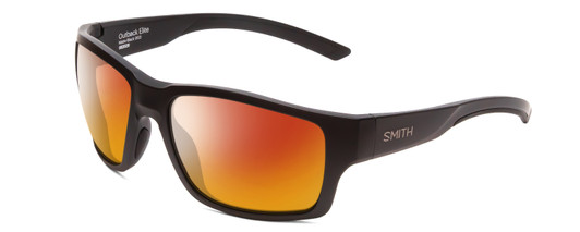 Profile View of Smith Optics Outback Elite Designer Polarized Sunglasses with Custom Cut Red Mirror Lenses in Matte Black Unisex Square Full Rim Acetate 59 mm