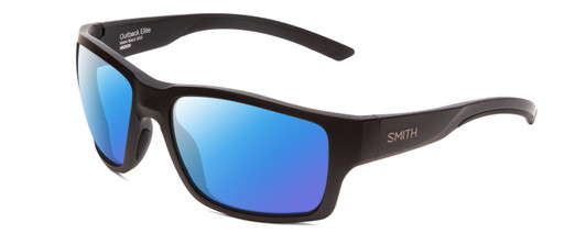 Profile View of Smith Optics Outback Elite Designer Polarized Sunglasses with Custom Cut Blue Mirror Lenses in Matte Black Unisex Square Full Rim Acetate 59 mm