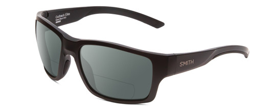Profile View of Smith Optics Outback Elite Designer Polarized Reading Sunglasses with Custom Cut Powered Smoke Grey Lenses in Matte Black Unisex Square Full Rim Acetate 59 mm