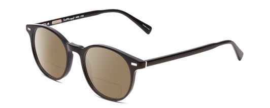 Profile View of Ernest Hemingway H4908 Designer Polarized Reading Sunglasses with Custom Cut Powered Amber Brown Lenses in Gloss Black Unisex Round Full Rim Acetate 49 mm