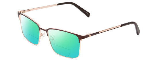 Profile View of Ernest Hemingway H4909 Designer Polarized Reading Sunglasses with Custom Cut Powered Green Mirror Lenses in Brown/Gold Unisex Rectangle Full Rim Metal 55 mm