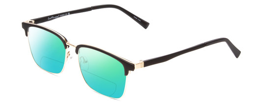 Profile View of Ernest Hemingway H4904 Designer Polarized Reading Sunglasses with Custom Cut Powered Green Mirror Lenses in Matte Black/Gold Unisex Cateye Full Rim Acetate 55 mm