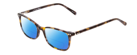 Profile View of Ernest Hemingway H4808 Designer Polarized Reading Sunglasses with Custom Cut Powered Blue Mirror Lenses in Brown Yellow Gold Marble Ladies Cateye Full Rim Acetate 52 mm