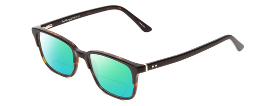 Profile View of Ernest Hemingway H4811 Designer Polarized Reading Sunglasses with Custom Cut Powered Green Mirror Lenses in Gloss Black/Auburn Brown Yellow Tortoise Havana Layered Unisex Cateye Full Rim Acetate 53 mm
