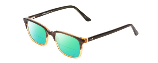 Profile View of Ernest Hemingway H4811 Designer Polarized Reading Sunglasses with Custom Cut Powered Green Mirror Lenses in Brown/Light Beige Clear Mist Layered Unisex Cateye Full Rim Acetate 53 mm