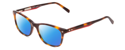 Profile View of Ernest Hemingway H4815 Designer Polarized Sunglasses with Custom Cut Blue Mirror Lenses in Amber Brown Tortoise Havana Ladies Cateye Full Rim Acetate 52 mm