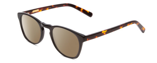 Profile View of Ernest Hemingway H4829 Designer Polarized Sunglasses with Custom Cut Amber Brown Lenses in Gloss Black/Auburn Brown Yellow Tortoise Havana Layered Unisex Round Full Rim Acetate 48 mm