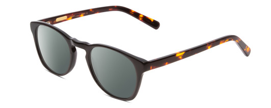 Profile View of Ernest Hemingway H4829 Designer Polarized Sunglasses with Custom Cut Smoke Grey Lenses in Gloss Black/Auburn Brown Yellow Tortoise Havana Layered Unisex Round Full Rim Acetate 48 mm