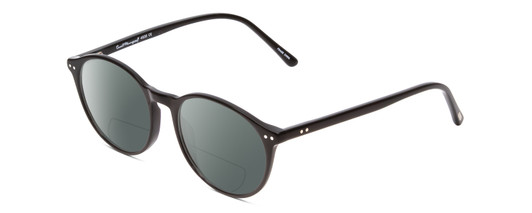 Profile View of Ernest Hemingway H4835 Designer Polarized Reading Sunglasses with Custom Cut Powered Smoke Grey Lenses in Gloss Black Ladies Round Full Rim Acetate 50 mm