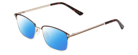 Profile View of Ernest Hemingway H4837 Designer Polarized Sunglasses with Custom Cut Blue Mirror Lenses in Metallic Antique Brown Silver/Auburn Tortoise Unisex Cateye Full Rim Stainless Steel 53 mm