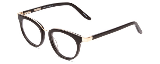 Profile View of Ernest Hemingway H4838 Designer Blue Light Blocking Eyeglasses in Gloss Black/Gold Accents Ladies Cateye Full Rim Acetate 49 mm