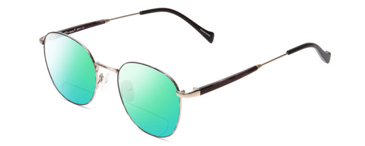 Profile View of Ernest Hemingway H4841 Designer Polarized Reading Sunglasses with Custom Cut Powered Green Mirror Lenses in Silver Black Crystal Marble  Unisex Round Full Rim Stainless Steel 50 mm